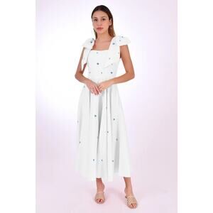 Fanm Mon Sarah Embroidered White Midi Dress size XS